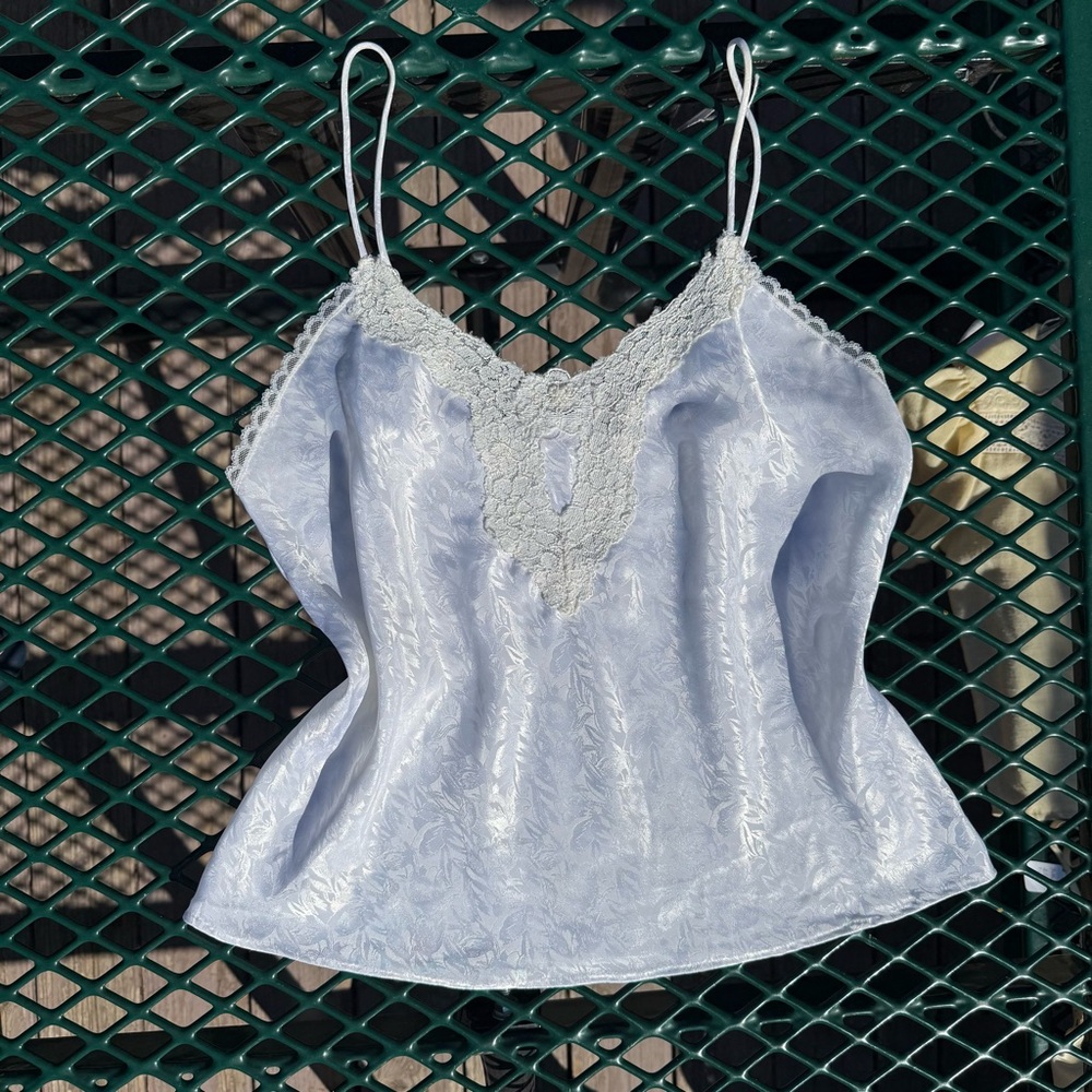 Vintage White silky lace tiny pearl bow Lace Trim Cami Top
